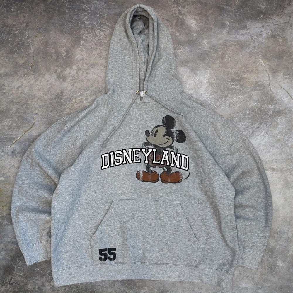 Vintage Disneyland Mickey Mouse Grey Pullover Hoodie Adult Size XL Boxy Fit Y2K